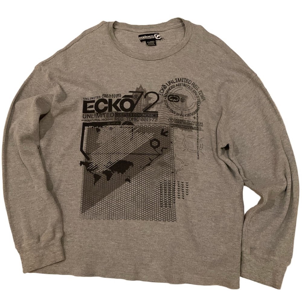 Vintage Y2K Ecko Unltd Gray Thermal Grunge Skate Emo Cyber Mall Goth Mens XL